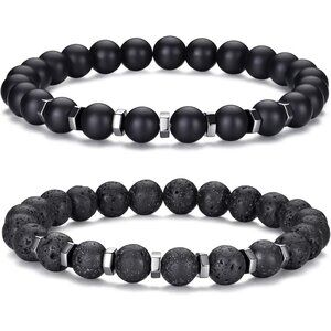 ⚡Rankeef Men 2 Black Tiger Eye 8MM Natural Stone Crystal Beaded Bracelet